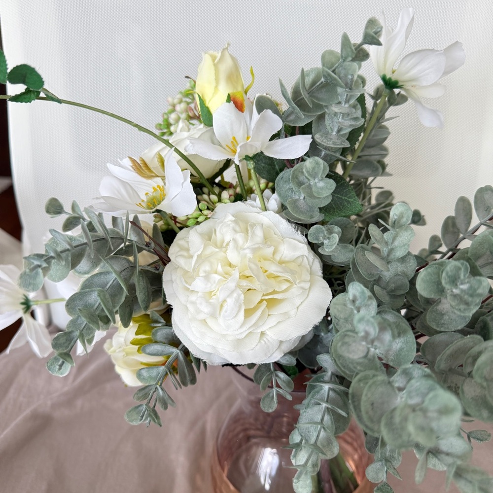 Elegant White and Green peony eucalyptus Artificial flowers - Picture 2 of 4